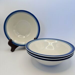 Vintage Unbranded Blue Horizon 7" Cereal Bowls - Set of 3 + 1 Chipped Bonus